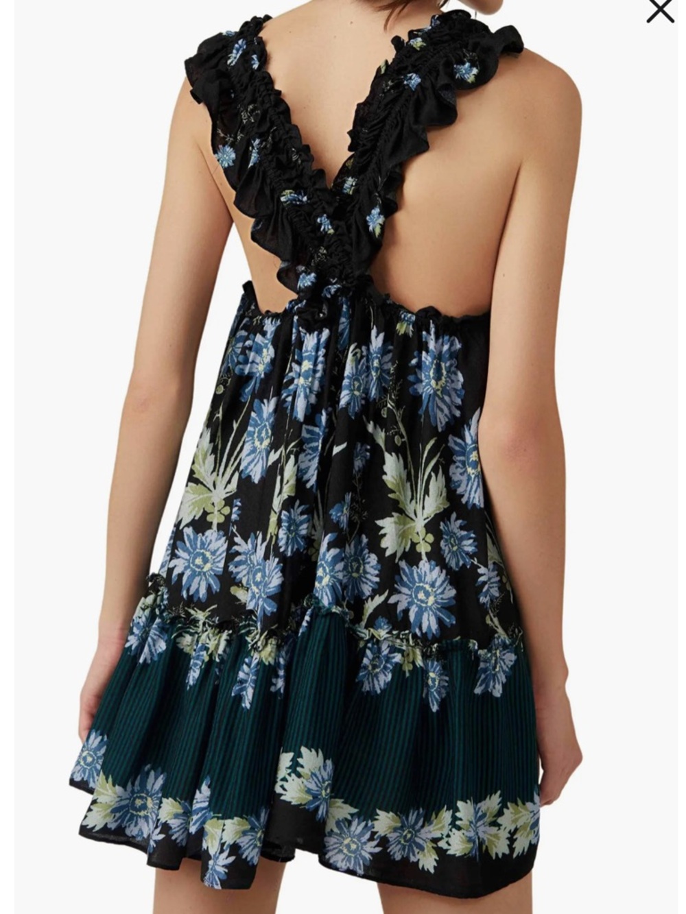 Free People Black and Blue Floral Mini Dress with Ruffles - Picture 2 of 16